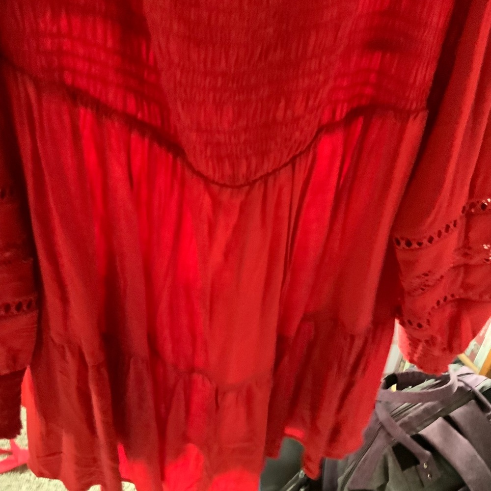Torrid Red Blouse With Smocking Size 4 - image 4